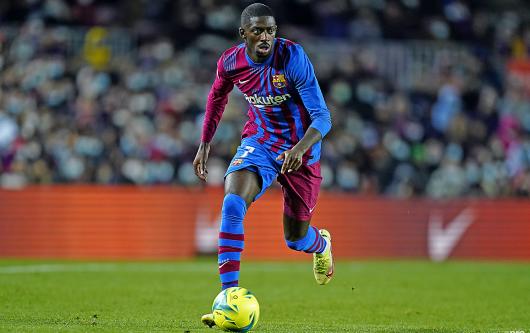 Ousmane Dembele playing for Barcelona against Sevilla, 2021/22
