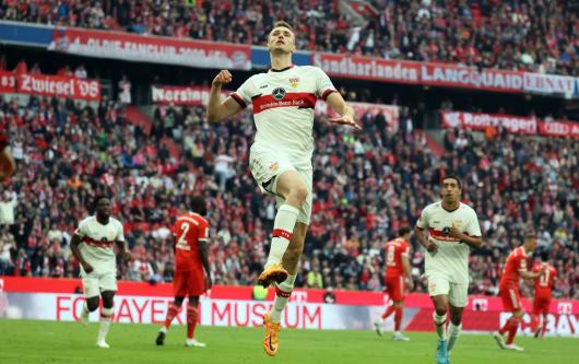Sasa Kalajdzic celebrates scoring against Bayern Munich