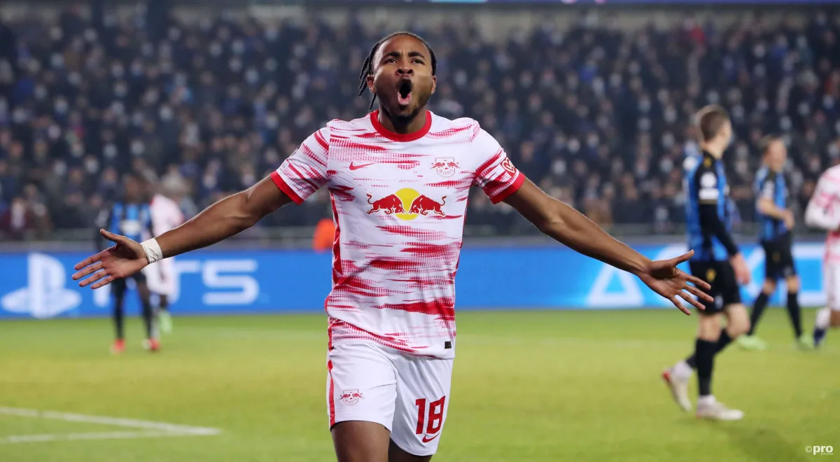 Christopher Nkunku celebrates scoring of RB Leipzig, 2021/22