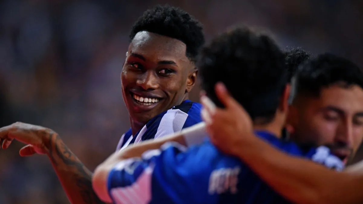 Samu Omorodion celebrates scoring for Porto against Man Utd in the Europa League