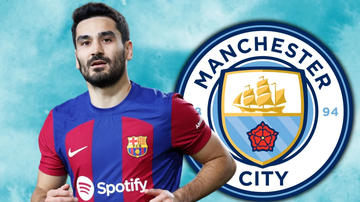 Ilkay Gundogan with the Man City crest