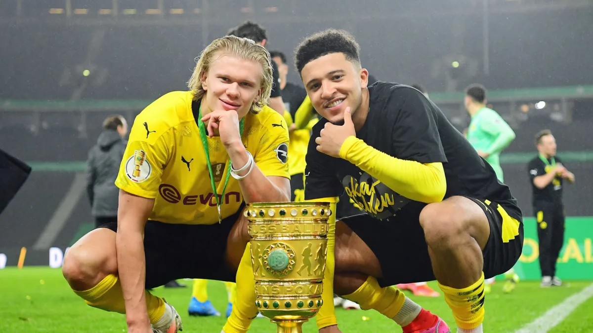 Haaland and Sancho winning the DFB Cup with Dortmund.