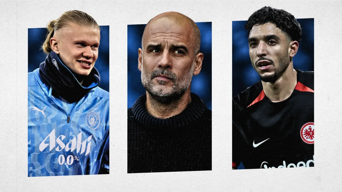 Erling Haaland, Pep Guardiola, Omar Marmoush, Man City