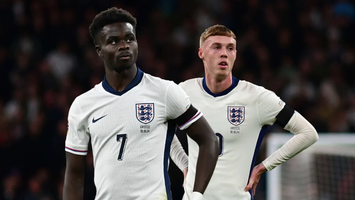 Bukayo Saka and Cole Palmer react to England's loss to Greece in the Nations League