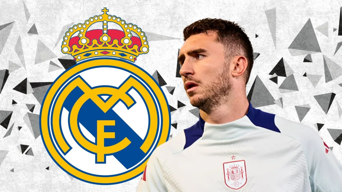 Aymeric Laporte and the Real Madrid crest