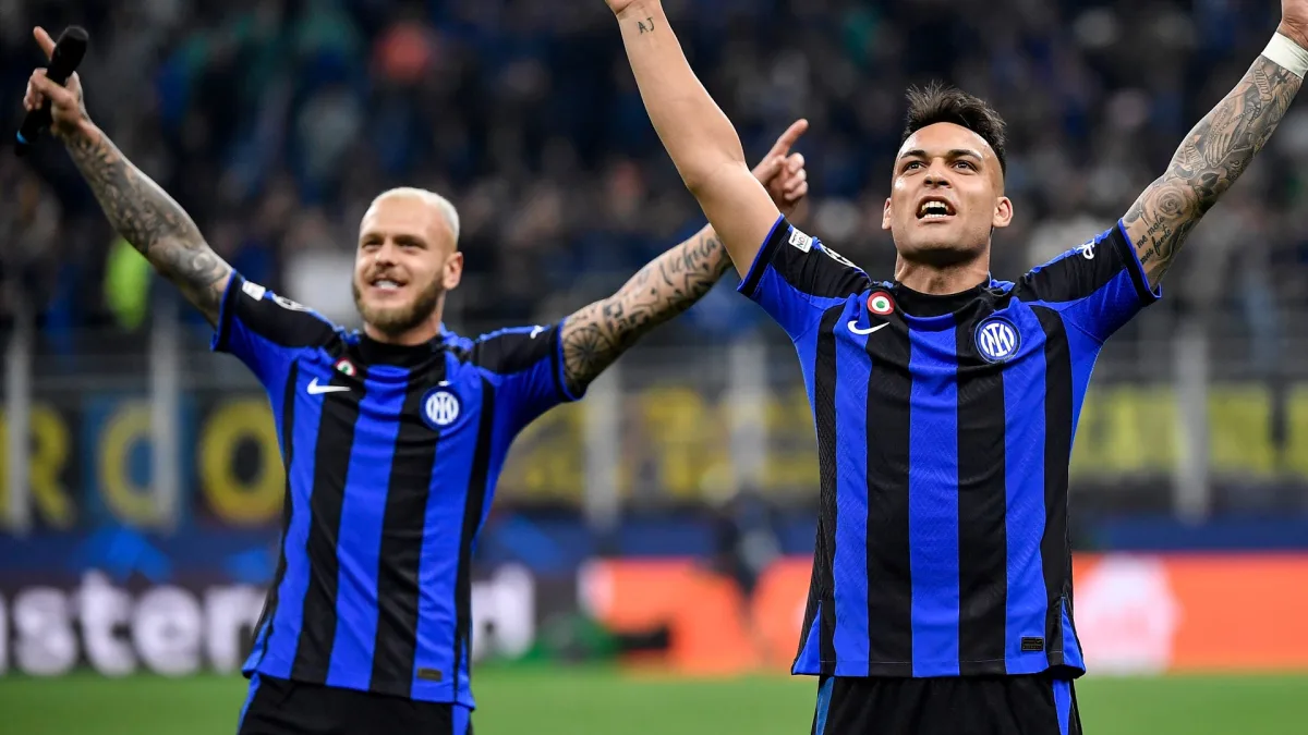 Inter's Federico Dimarco and Lautaro Martinez