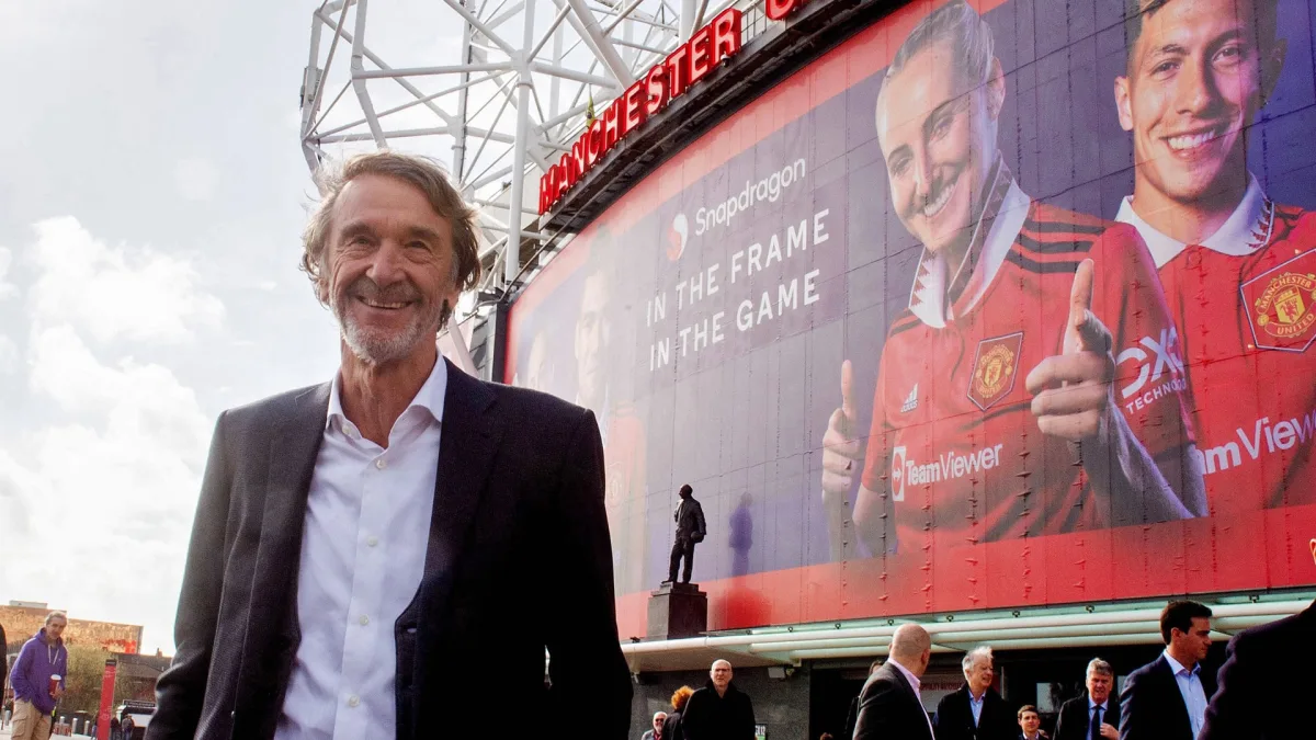 Sir Jim Ratcliffe outside Old Trafford.