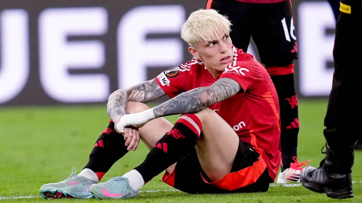 Alejandro Garnacho reacts after Man Utd's Europa League final loss to Tottenham Hotspur