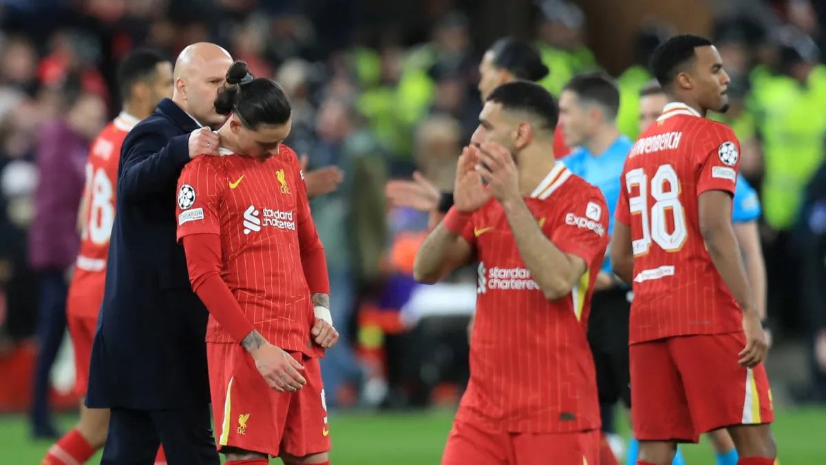 Darwin Nunez disappointed after missing a penalty as Liverpool knocked out of 2024/25 Champions League to PSG