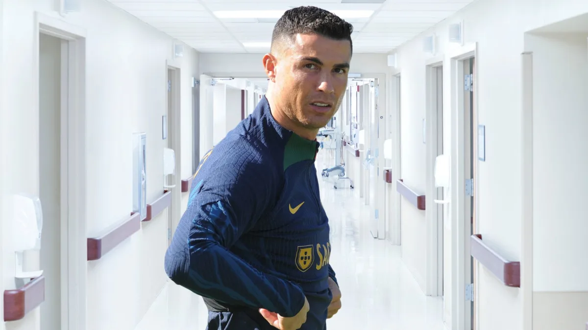 Cristiano Ronaldo edited into a hospital corridor