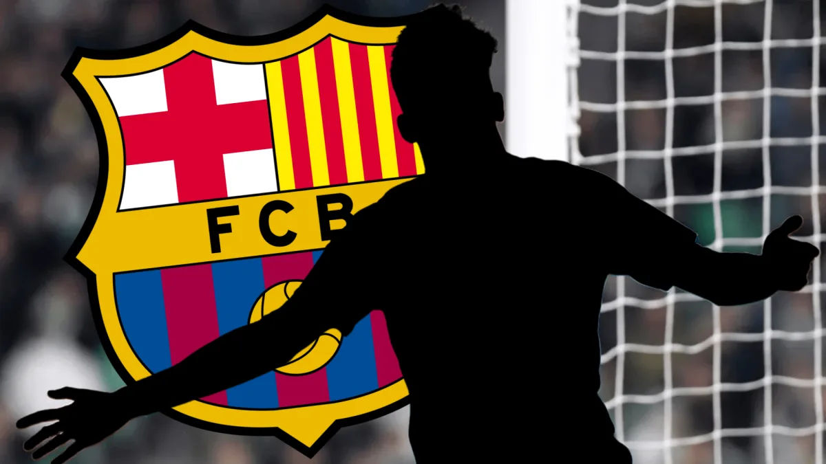 Gabri Veiga's silhouette in front of the Barcelona crest