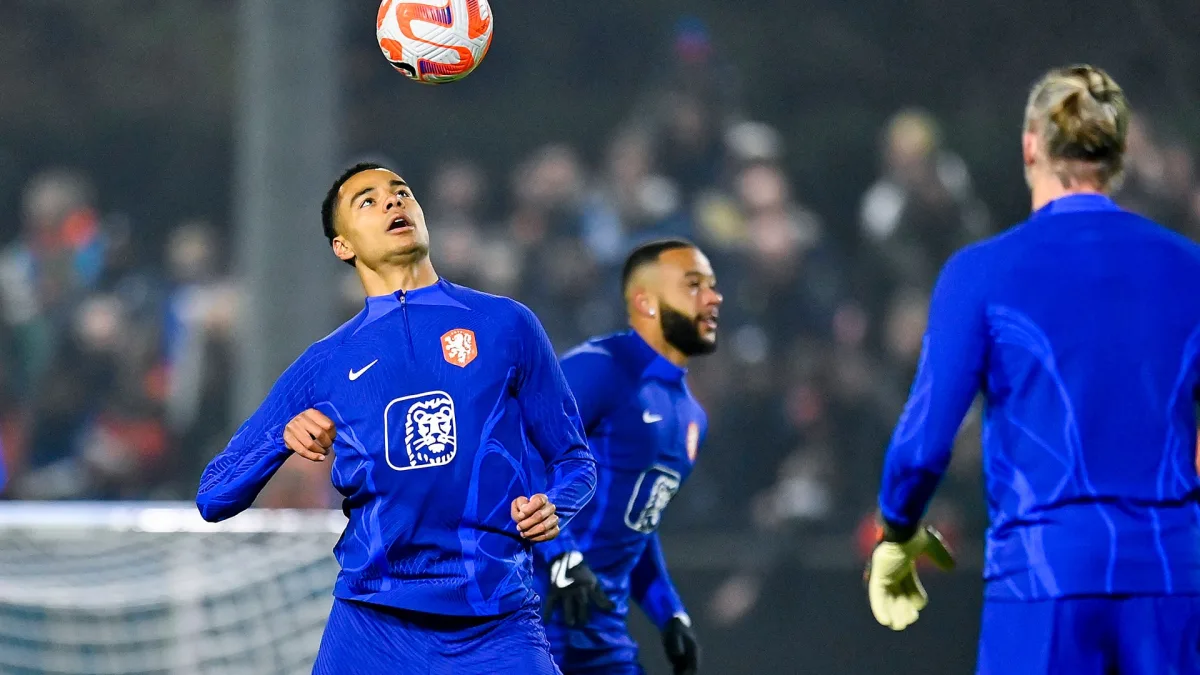 Cody Gakpo and Memphis Depay training with the Netherlands.