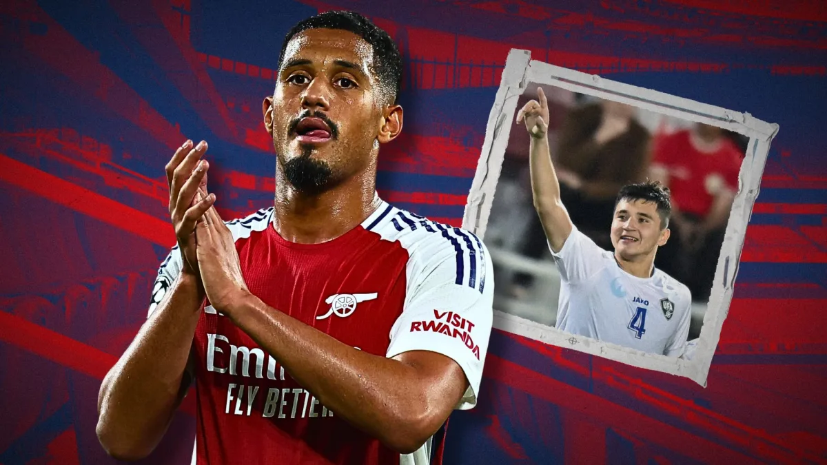 William Saliba, Kodir Khusanov, Arsenal. 2024/25