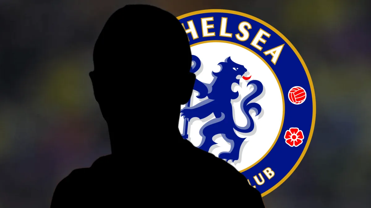 Sadio Mane's silhouette in front of Chelsea's badge