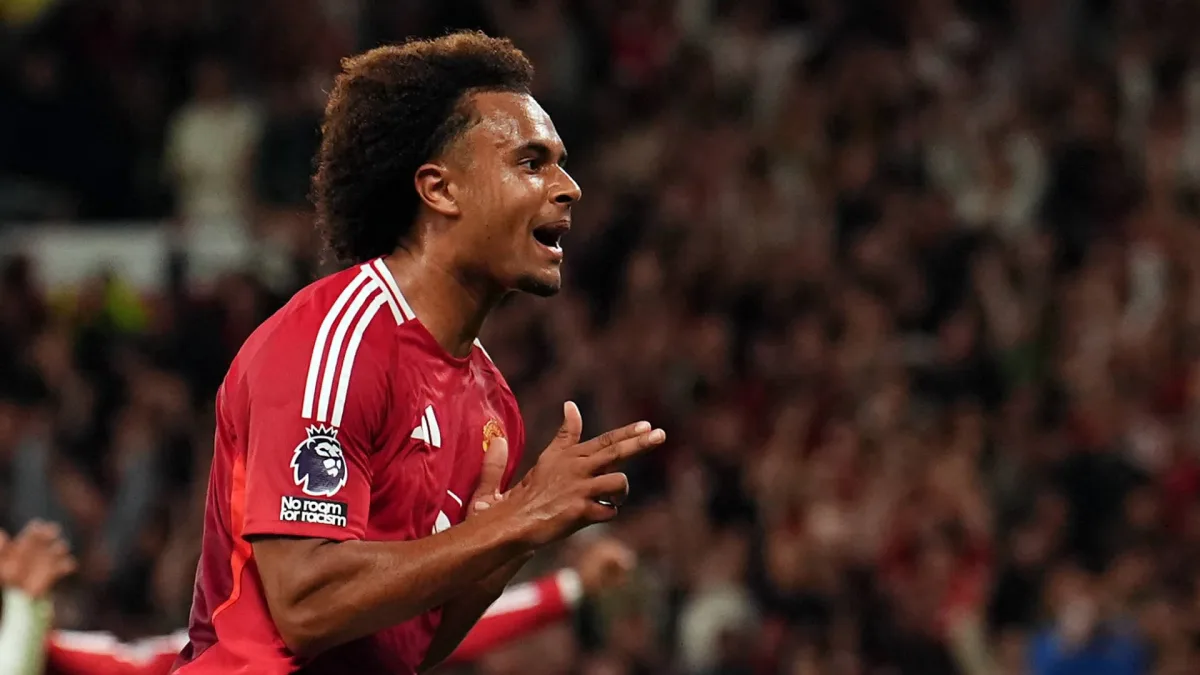 Man Utd's Joshua Zirkzee celebrates scoring against Fulham in the Premier League