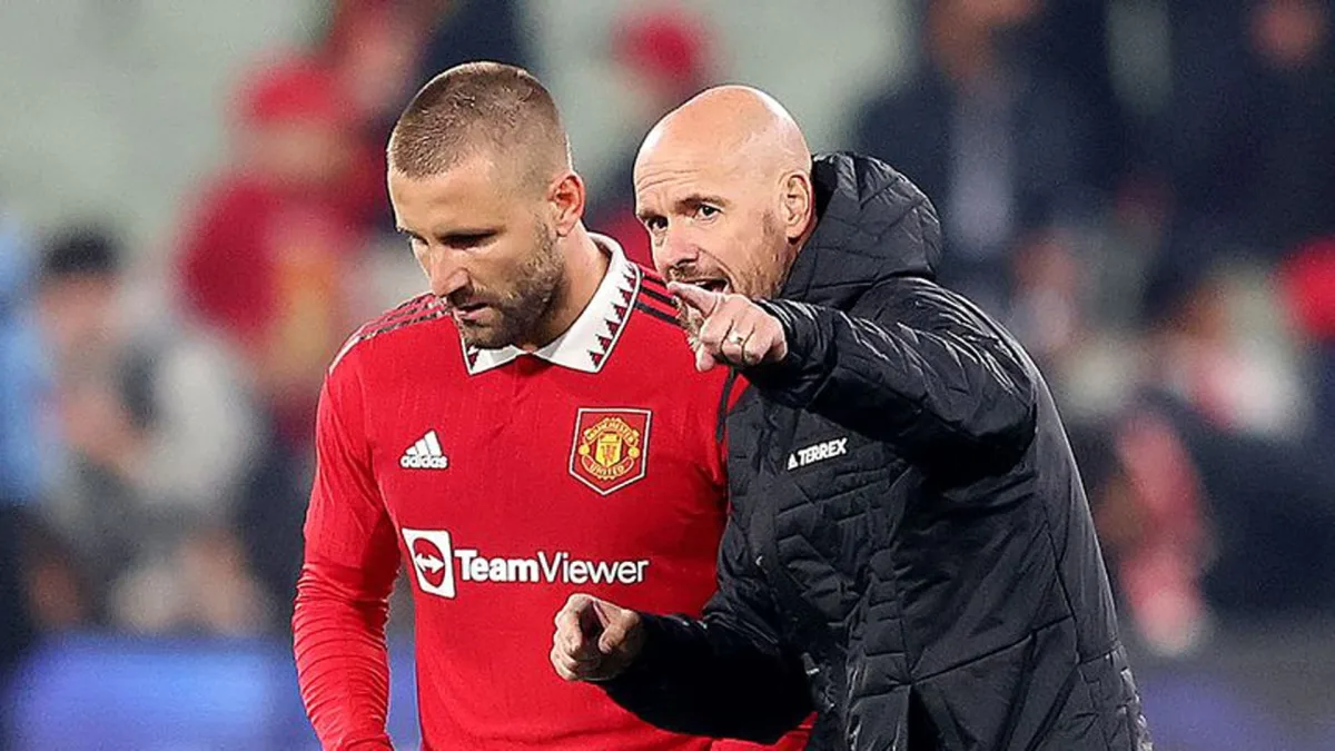 Luke Shaw and Erik ten Hag.