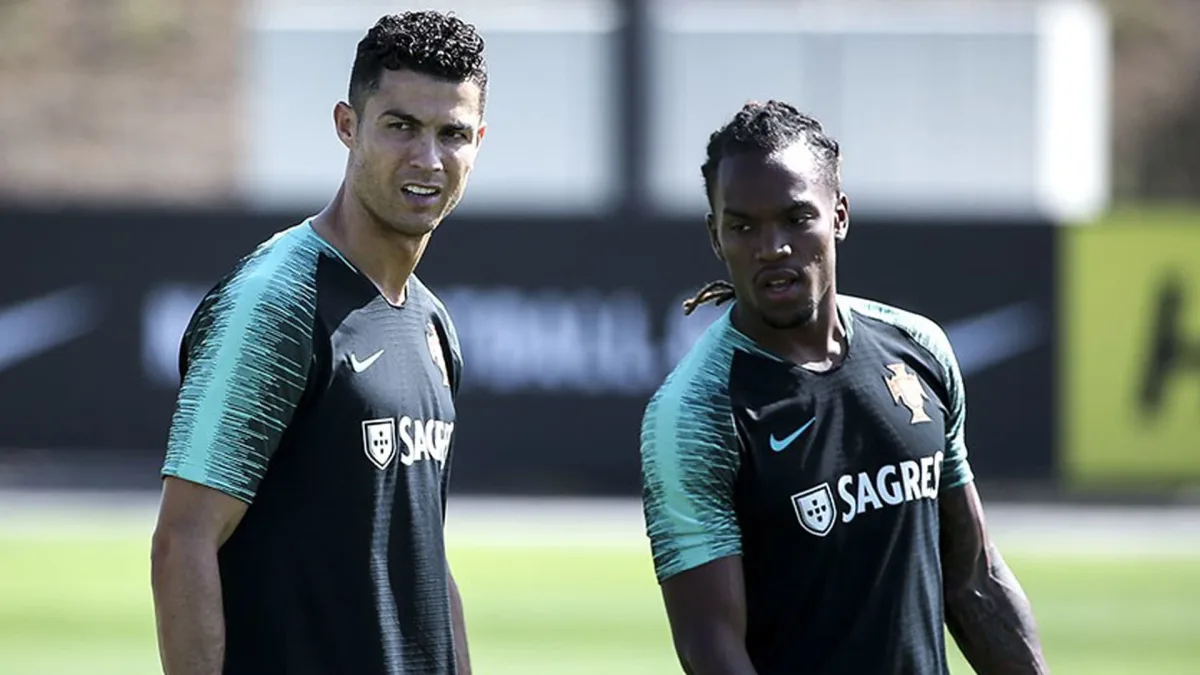 Cristiano Ronaldo and Renato Sanches in Portugal training.