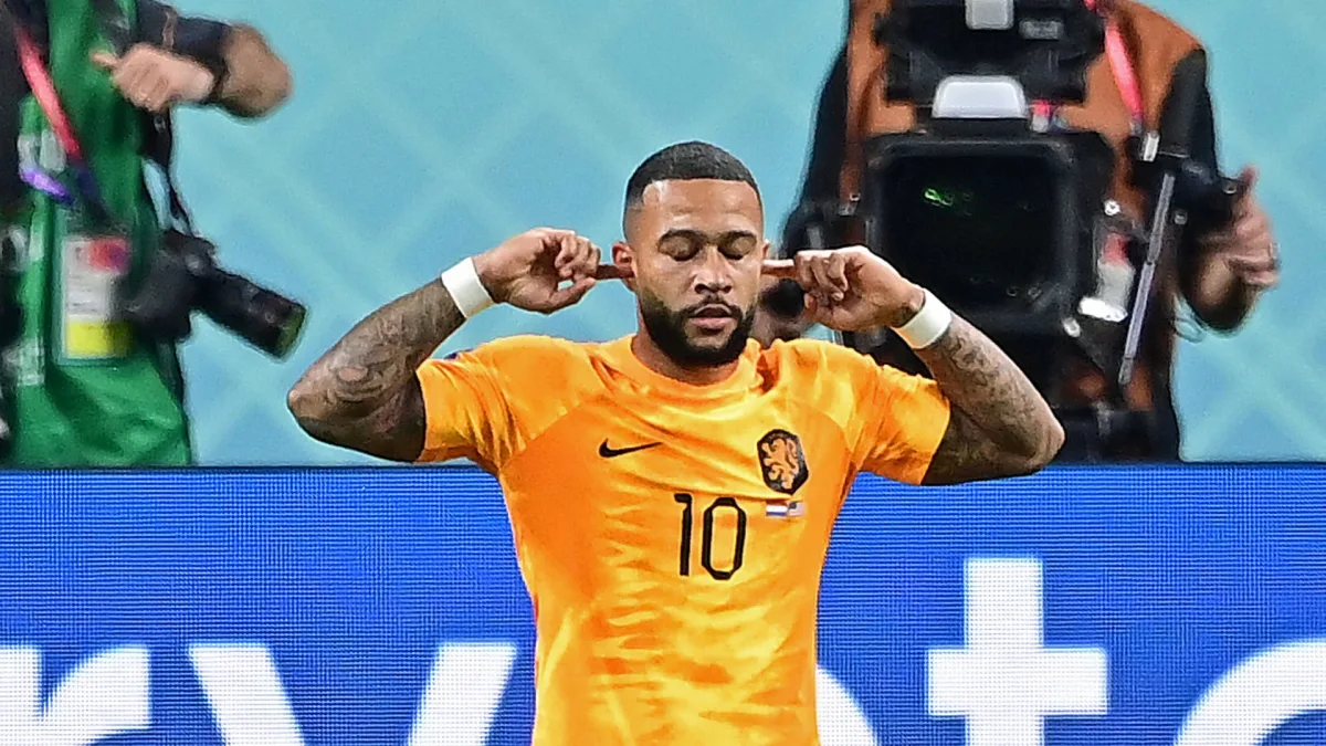 Memphis Depay after scoring for the Netherlands.