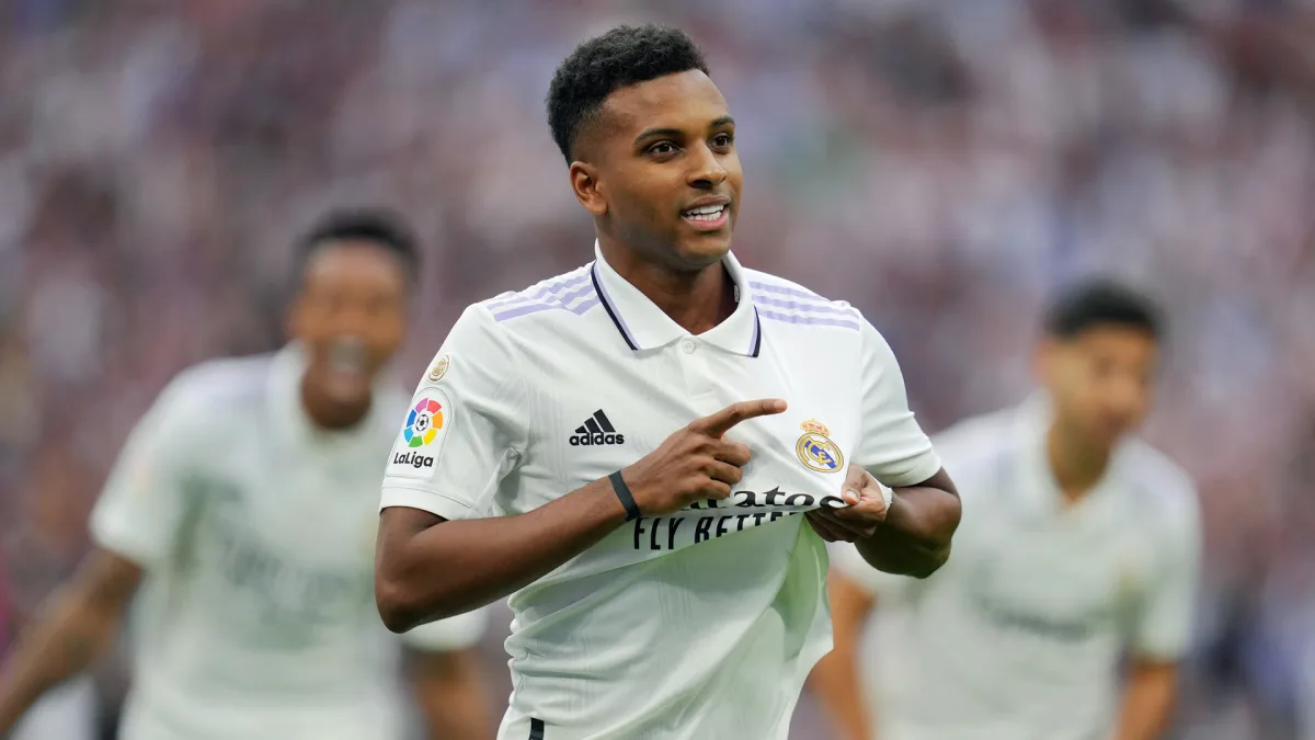 Rodrygo celebrating a goal for Real Madrid.