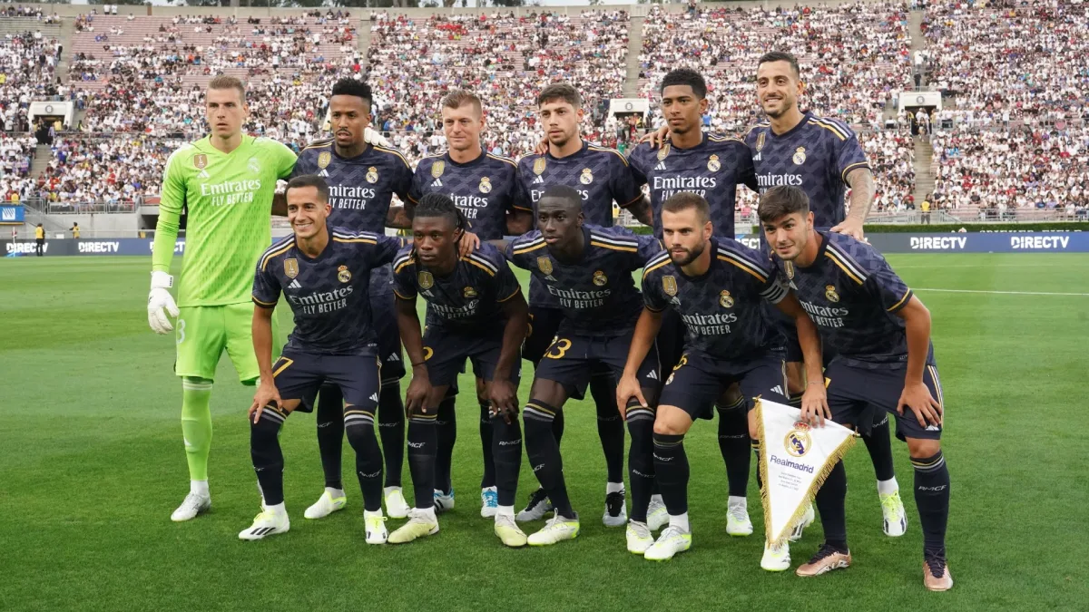 Real Madrid line up for a pre-season friendly against AC Milan, 2023/24