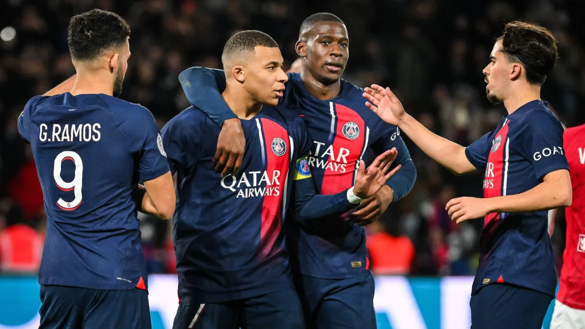 Kylian Mbappe, Nordi Mukiele, Goncalo Ramos, Vitinha, PSG, 2023/24