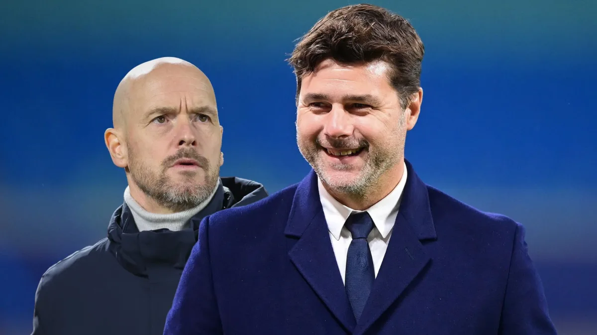 Manchester United manager Erik ten Hag and future Chelsea manager Mauricio Pochettino