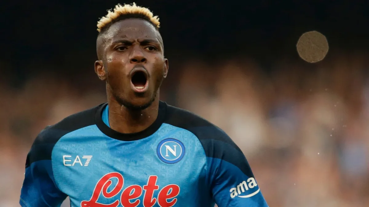 Victor Osimhen celebrates scoring for Napoli against Fiorentina in Serie A