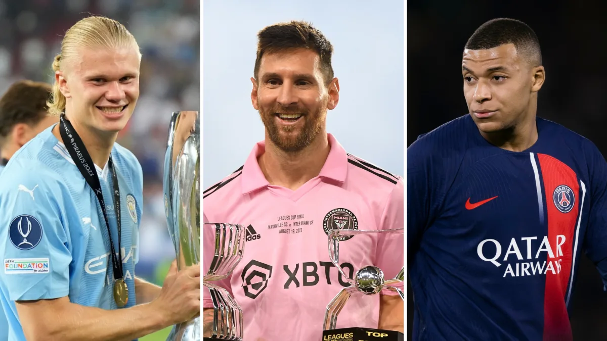 Erling Haaland, Lionel Messi, Kylian Mbappe