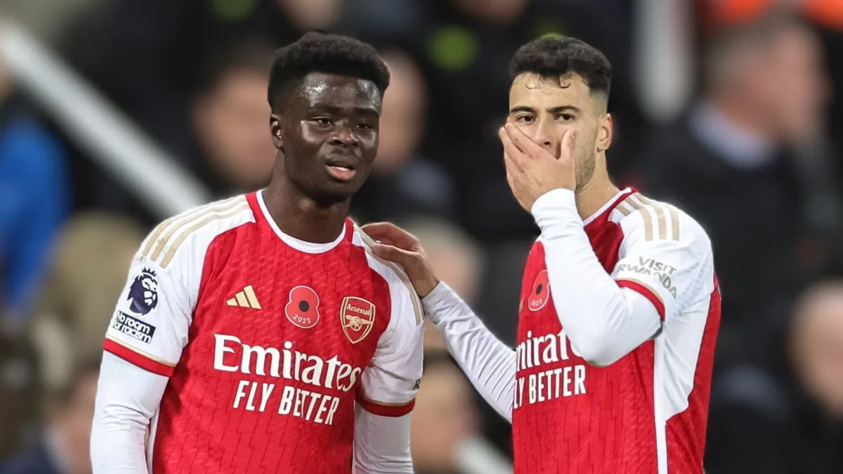 Bukayo Saka and Gabriel Martinelli in Premier League action for Arsenal
