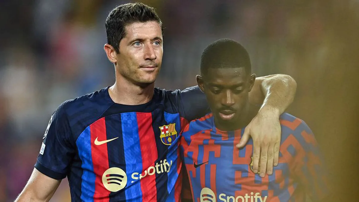 Barcelona teammates Robert Lewandowski and Ousmane Dembele.