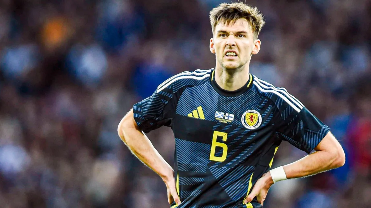 Kieran Tierney playing for Scotland against Finland in a pre-Euro 2024 friendly against Finland