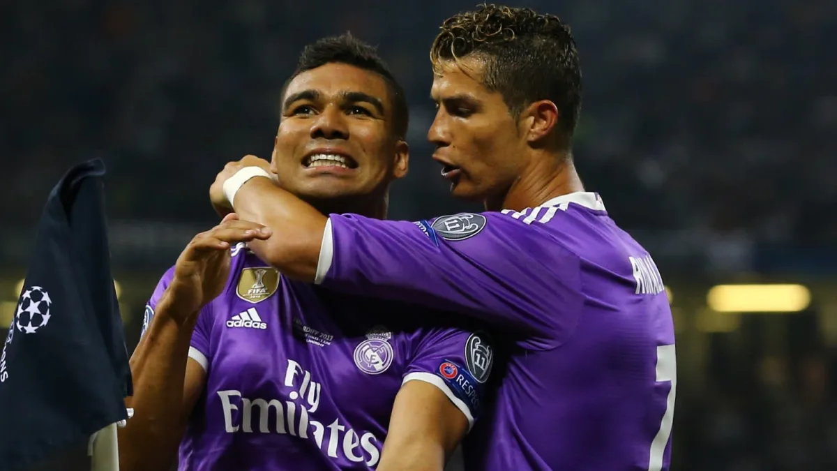 Cristiano Ronaldo and Casemiro playing for Real Madrid