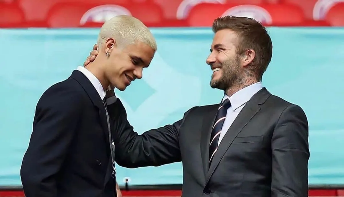 Romeo Beckham with Man Utd legend David Beckham