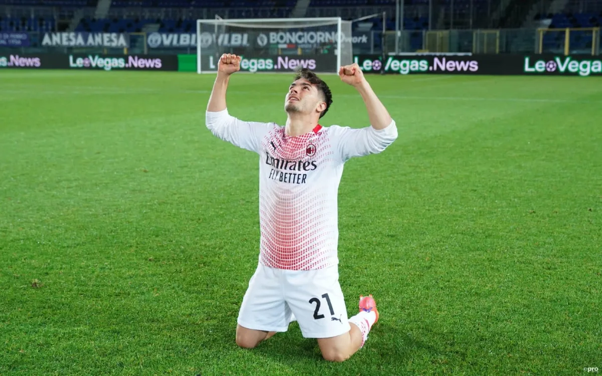 Real Madrid player Brahim Diaz celebrating after scoring for AC Milan in 2020-21
