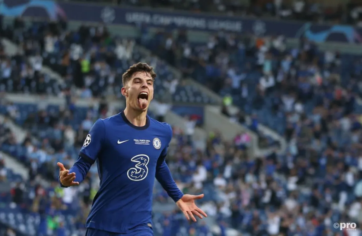 Kai Havertz celebrates the only goal of the 2021 Champions League final