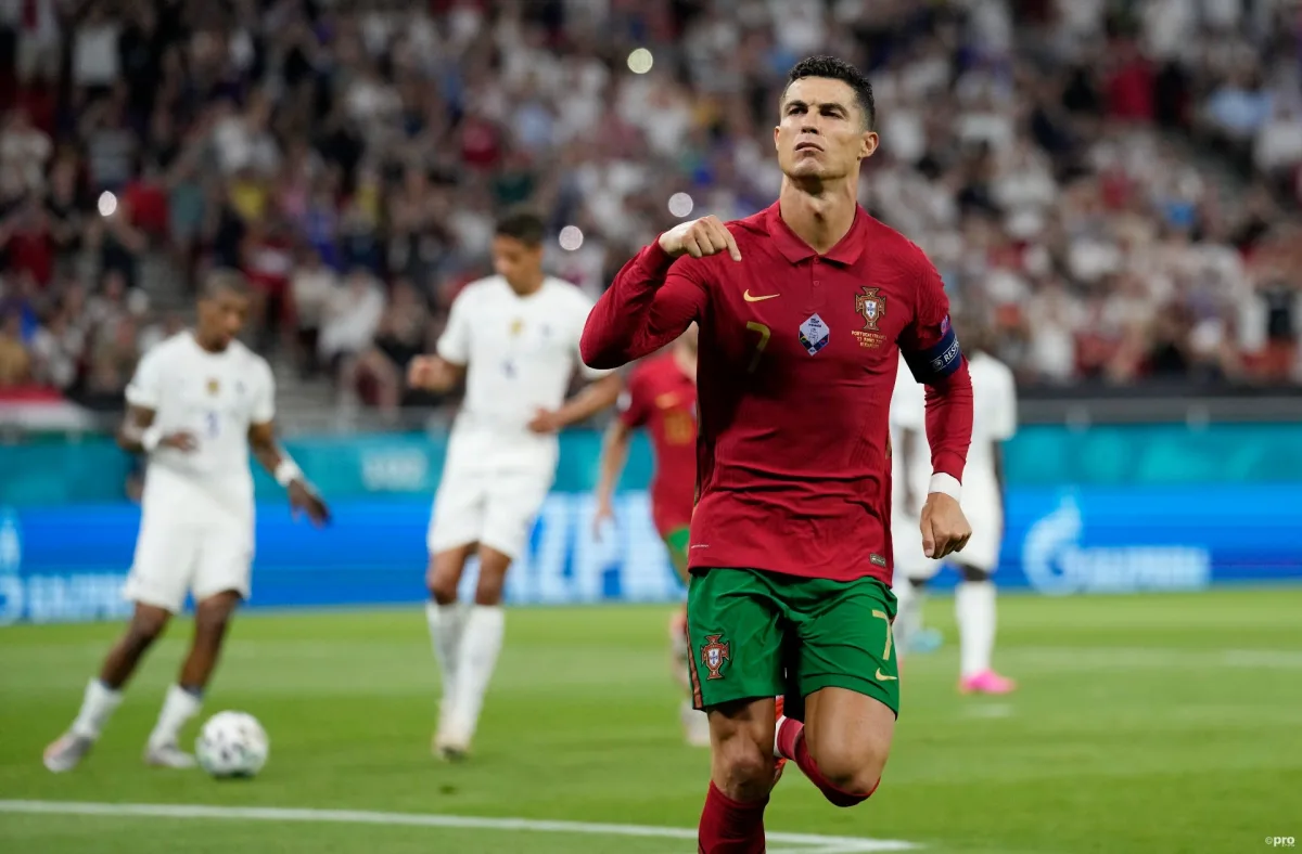 Juventus star Cristiano Ronaldo celebrates equalling Ali Daei's record for international goals for Portugal against France at Euro 2020.