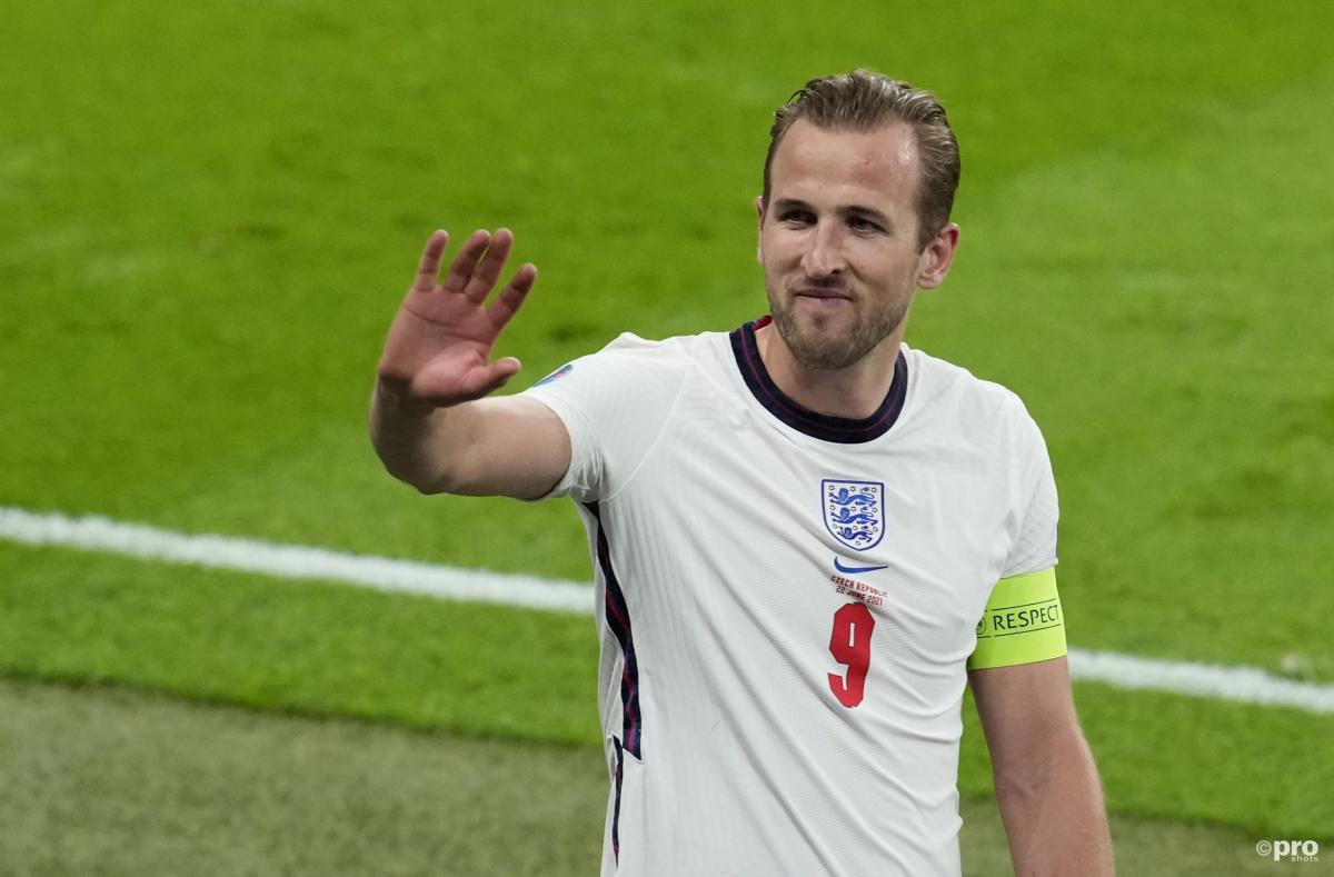 Tottenham striker Harry Kane waves to fans after helping England win their Euro 2020 group.
