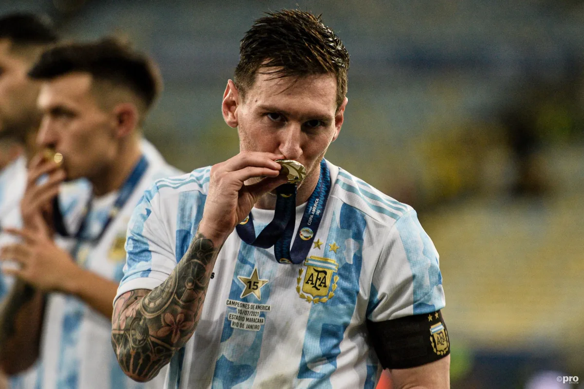 Lionel Messi with 2021 Copa America gold medal