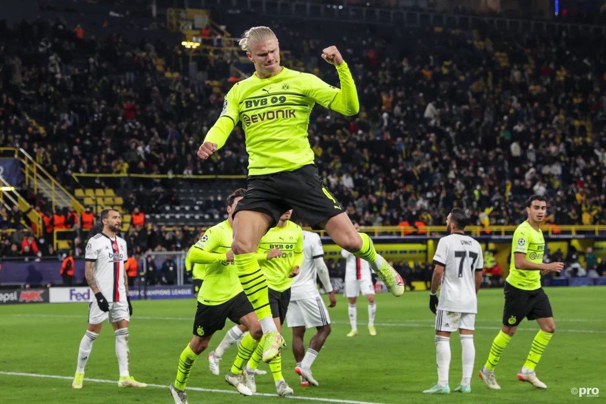 Erling Haaland celebrates a goal against Besiktas