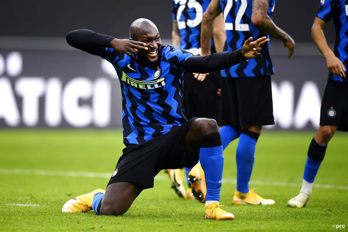 Chelsea signing Romelu Lukaku celebrates scoring against Torino for Inter