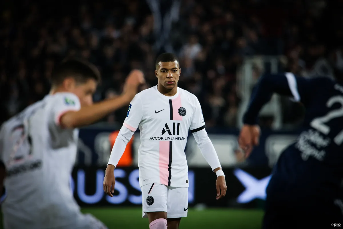 Kylian Mbappe playing for PSG against Bordeaux