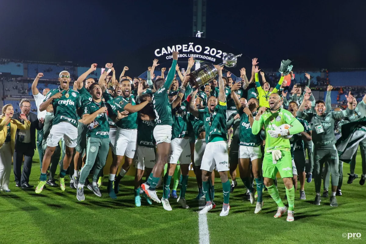 Palmeiras celebrate winning the 2021 Copa Libertadores title. 