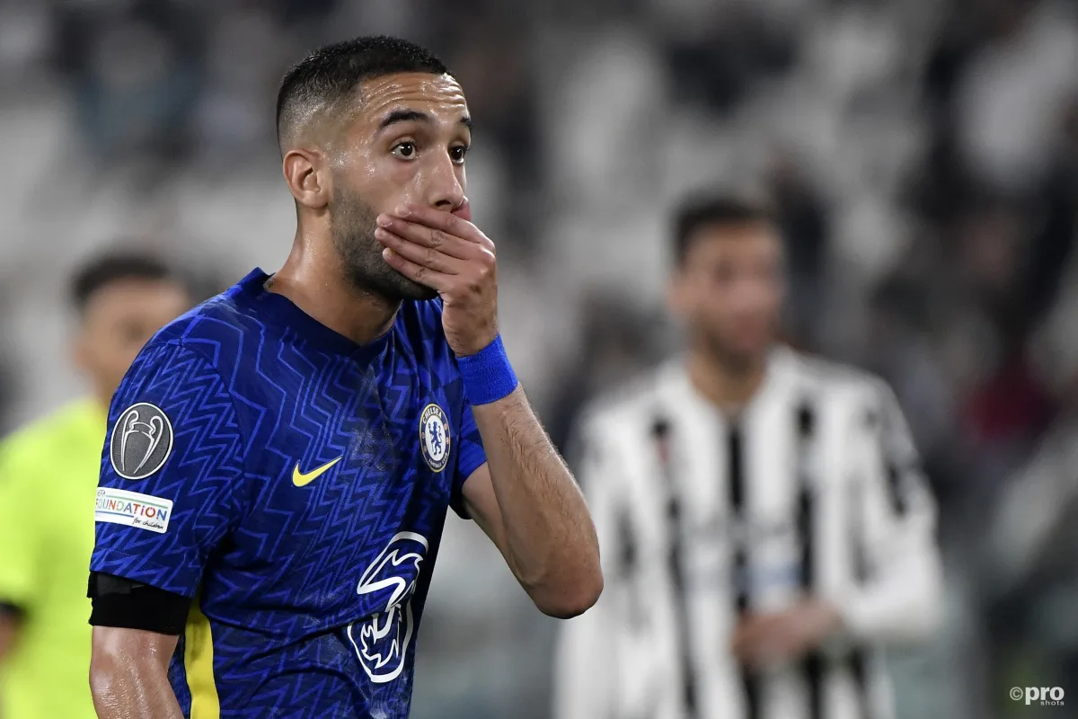 Hakim ZIyech in Champions League action for Chelsea