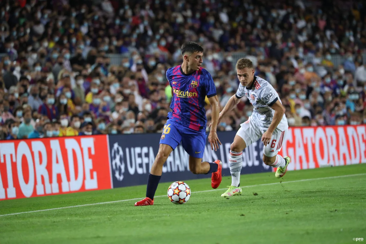 Pedri playing for Barcelona against Bayern Munich in the Champions League