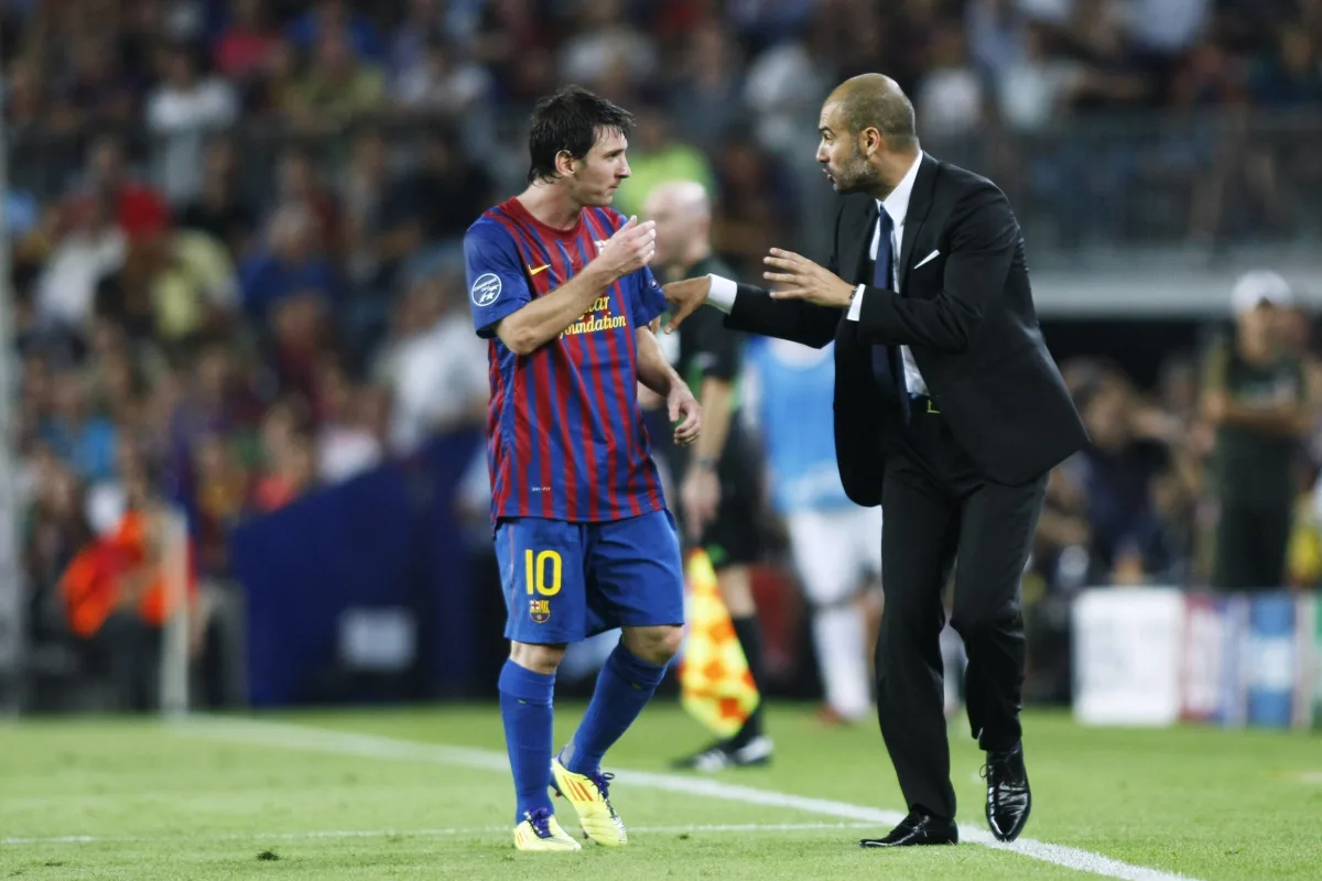 Pep Guardiola and Lionel Messi in Barcelona