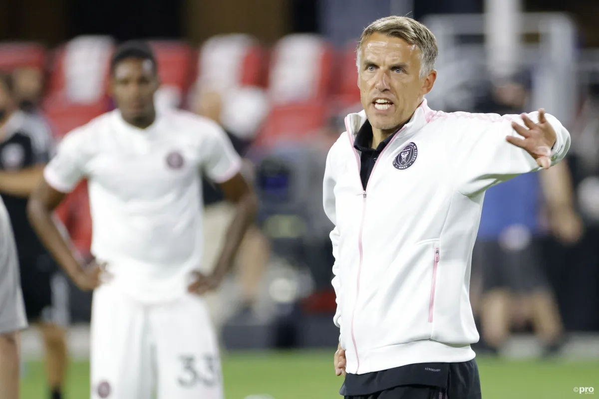 Former Manchester United defender Phil Neville in charge of Inter Miami in an MLS match