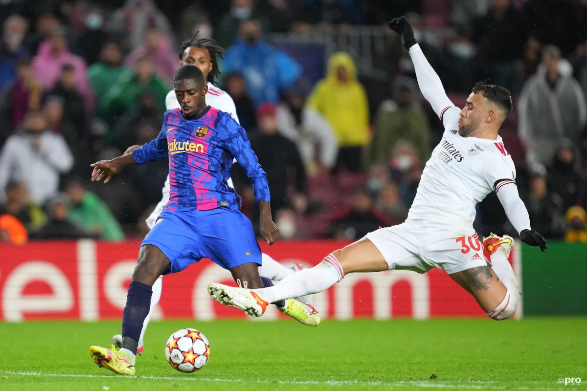 Ousmane Dembele playing against Benfica in the Champions League