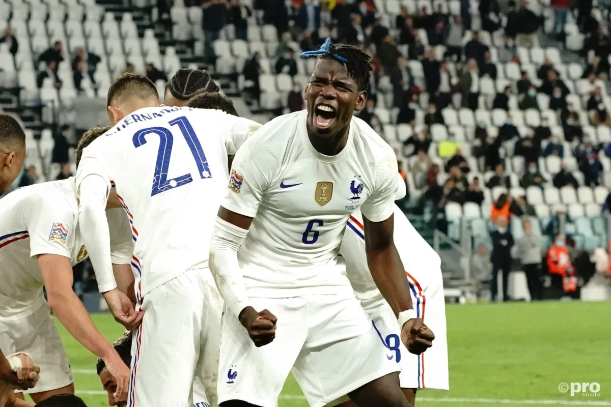 Man Utd midfielder Paul Pogba celebrates a goal for France in the 2021 Nations League