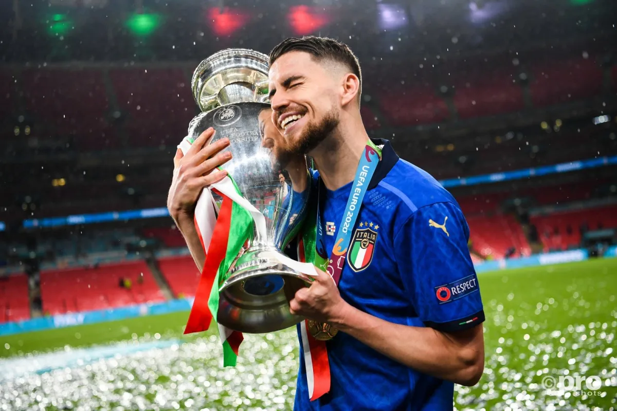 Jorginho of Italy holds Euro 2020 trophy