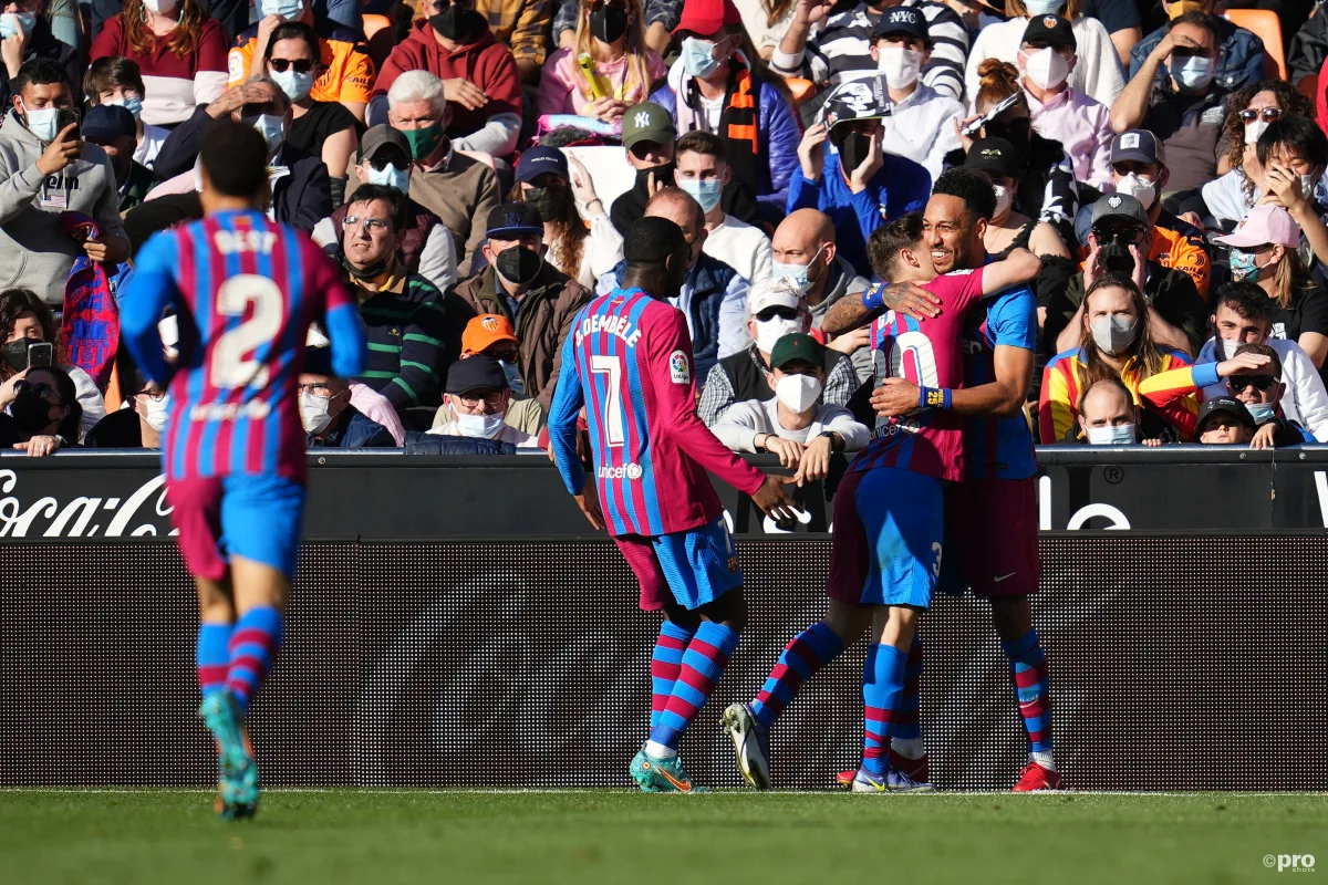 Aubameyang celebrates scoring for Barcelona, 2021/22